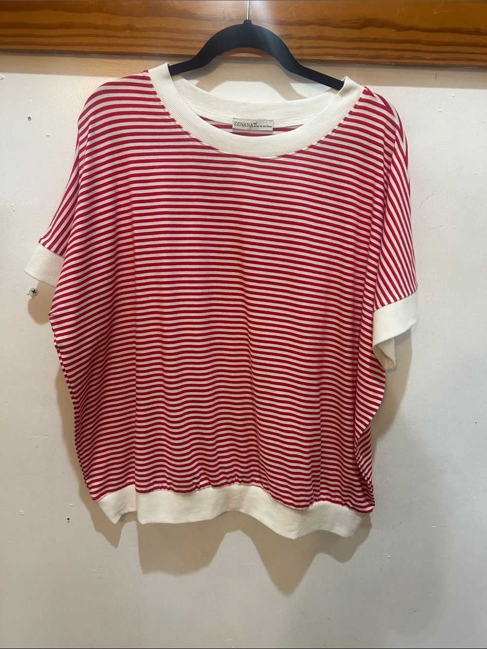 Zenana Outfitters Red and White Striped Short Sleeve Crewneck Top